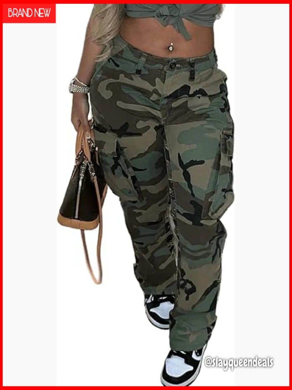 Plus Size Cargo Camo Pants High Waist Slim Fit Jogger Sweatpants with Pockets